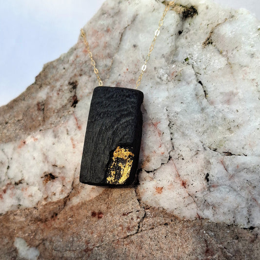 Cadhla II - Irish bog oak necklace with 23.75ct gold leaf