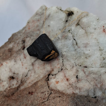 Blathnaid - Irish bog oak necklace with 23.75ct gold leaf