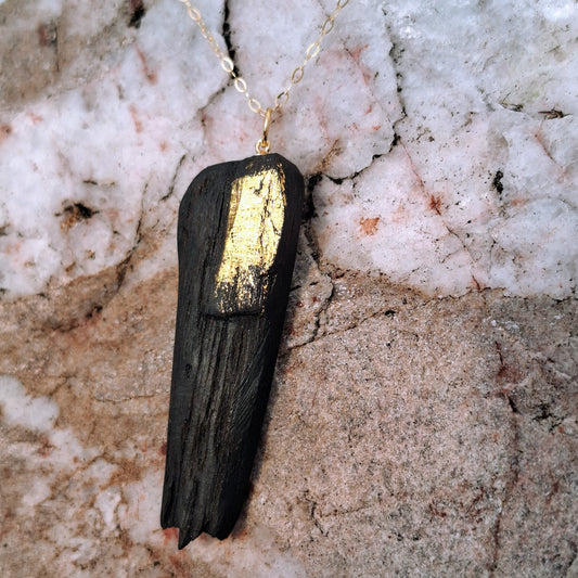 Fainche - Irish bog oak necklace with 23.75ct gold leaf
