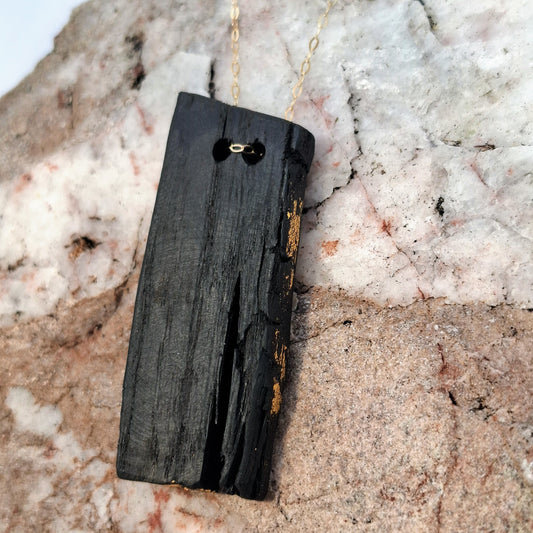 Nuada - Irish bog oak necklace with 23.75ct gold leaf