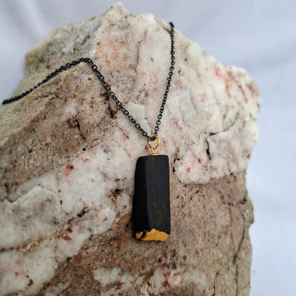 Treasa - Irish bog oak necklace with 23.75ct gold leaf