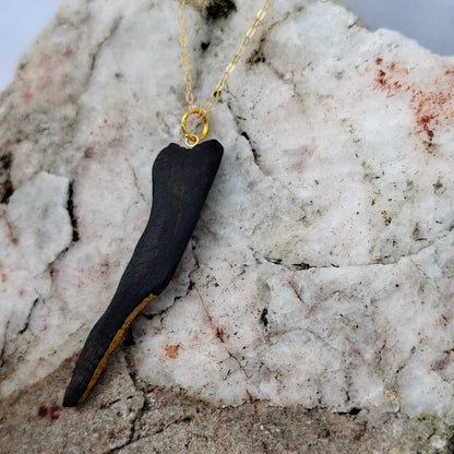 Méar Cailleach II- Irish bog oak necklace with 23.75ct gold leaf