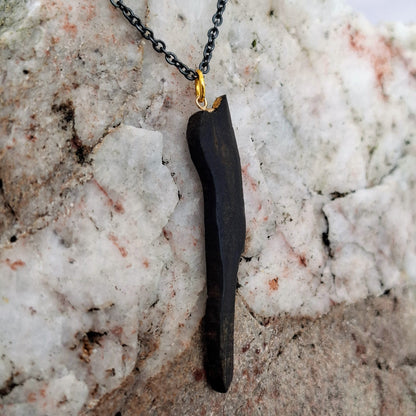 Méar Cailleach II- Irish bog oak necklace with 23.75ct gold leaf