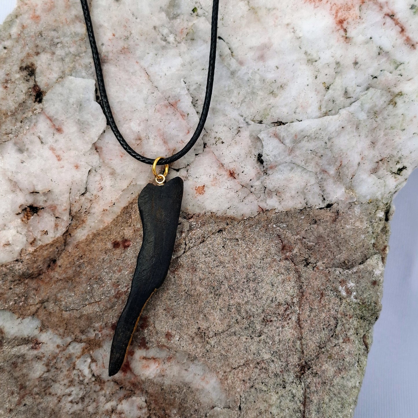 Méar Cailleach II- Irish bog oak necklace with 23.75ct gold leaf