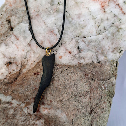Méar Cailleach II- Irish bog oak necklace with 23.75ct gold leaf