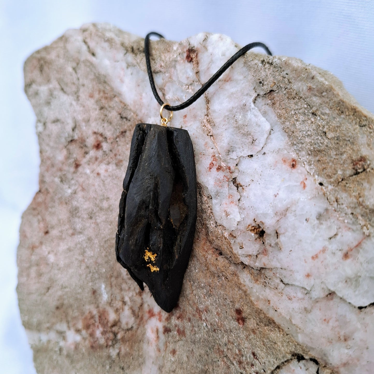 Aithne II - Irish bog oak necklace with 23.75ct gold leaf