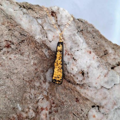 Siún - Irish bog oak necklace and earrings with 23.75ct gold leaf