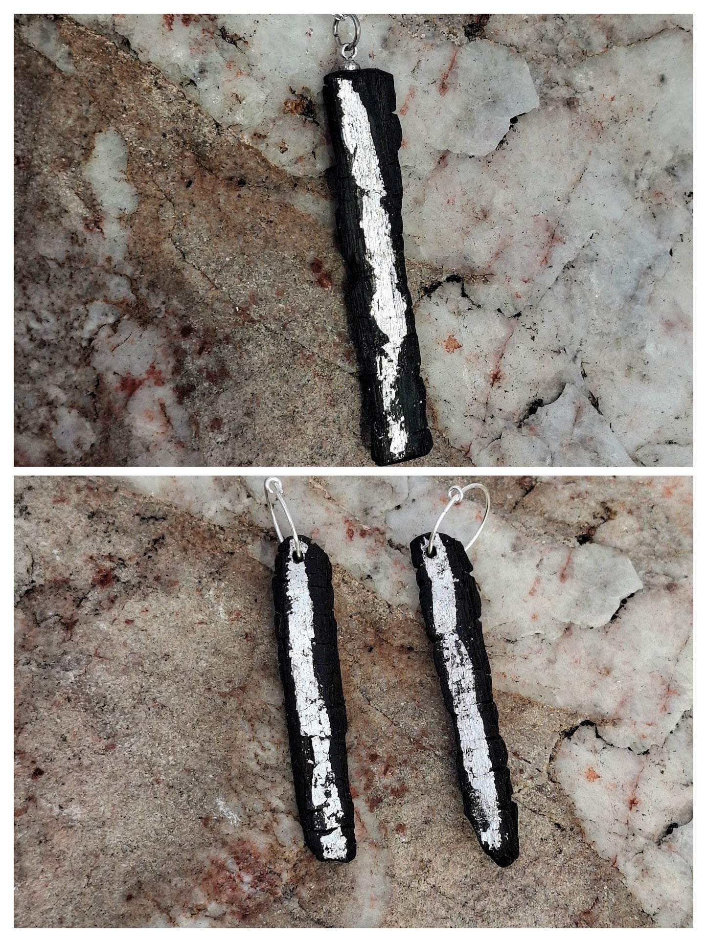 Aoibhneas - Pendentif et boucles d'oreilles en chêne des tourbières irlandais à la feuille d'argent fine