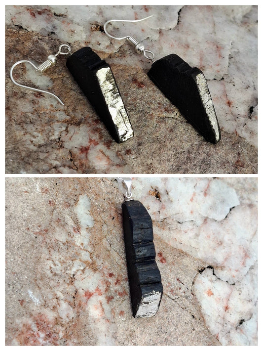 Dathúil - Irish bog oak pendant and earrings with fine silver leaf