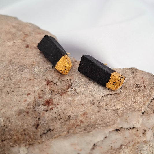 Edana - Irish bog oak earrings with 23.75kt gold leaf