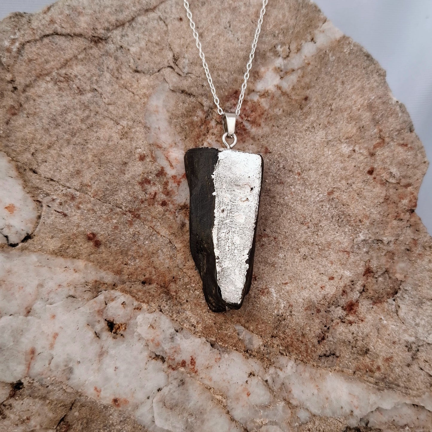 An Dagda - Irish bog oak with fine silver leaf