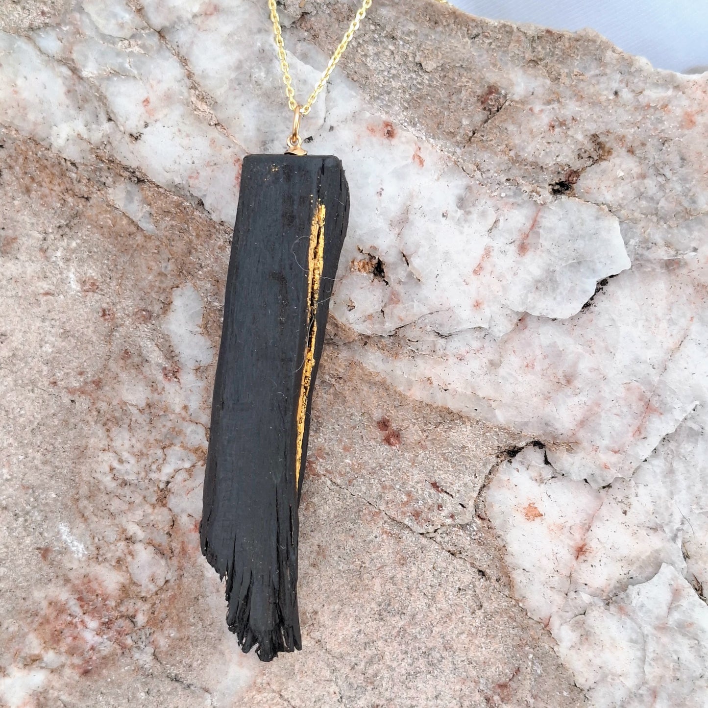 Bua - Irish bog oak necklace with 23.75kt gold leaf