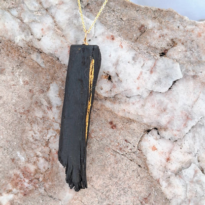 Bua - Irish bog oak necklace with 23.75kt gold leaf