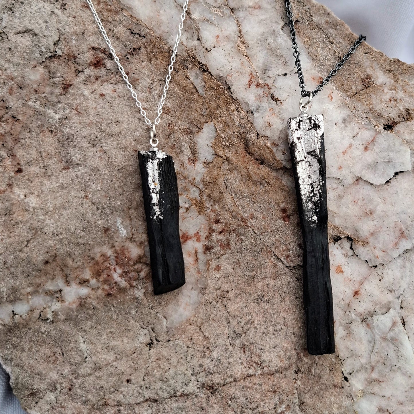 Ábu - Irish bog oak friendship necklaces with silver leaf
