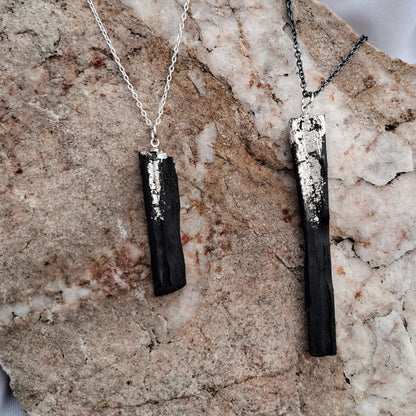 Ábu - Irish bog oak friendship necklaces with silver leaf
