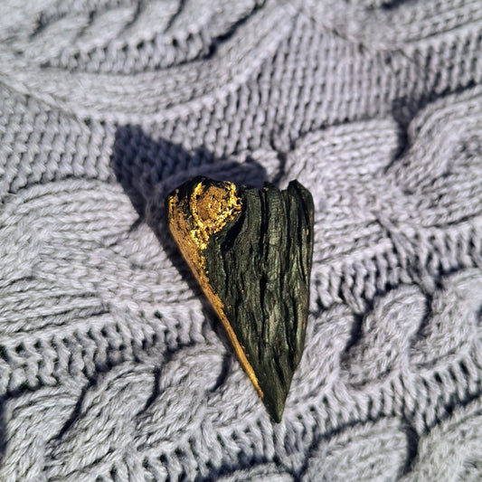 Croí - Irish bog oak brooch with 23.75kt gold leaf