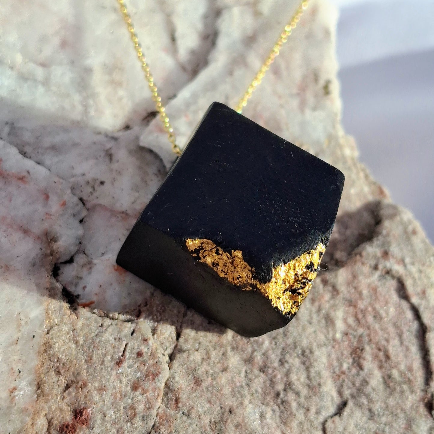 Scáil Óir - Irish bog oak pendant with 23.75kt gold leaf