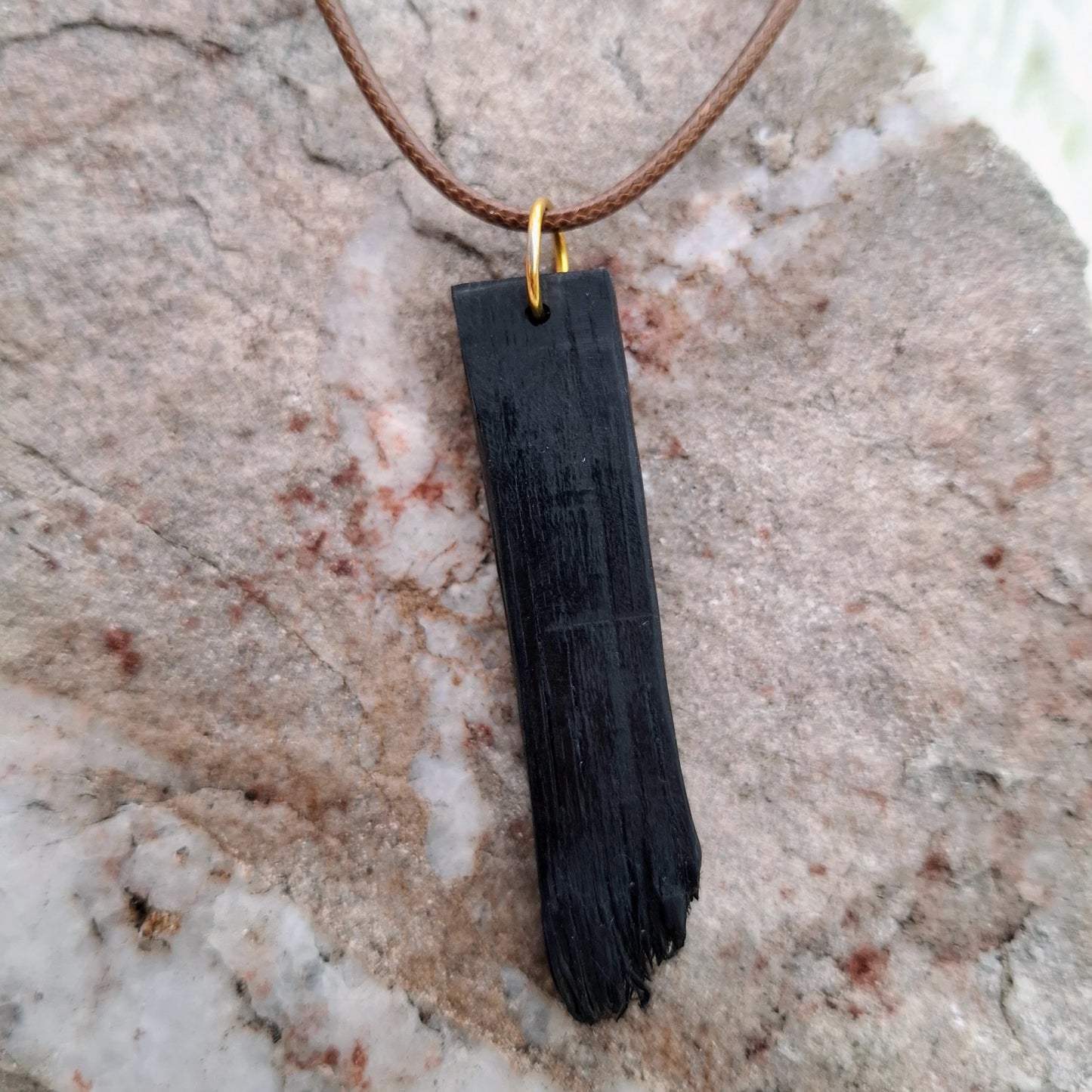Bog oak wooden pendant with personalised custom Ogham inscription