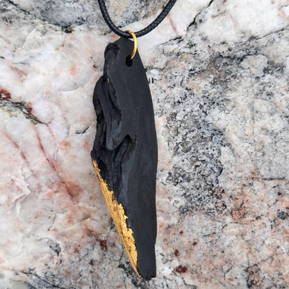 Anordúil - Irish bog oak pendant with 23.75kt gold leaf