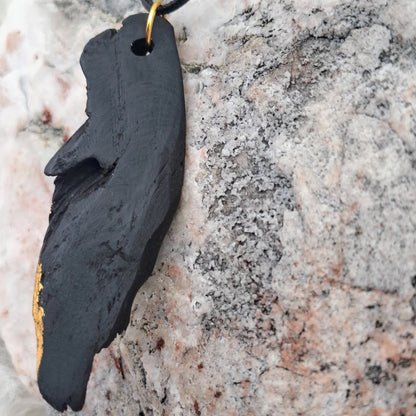 Anordúil - Irish bog oak pendant with 23.75kt gold leaf