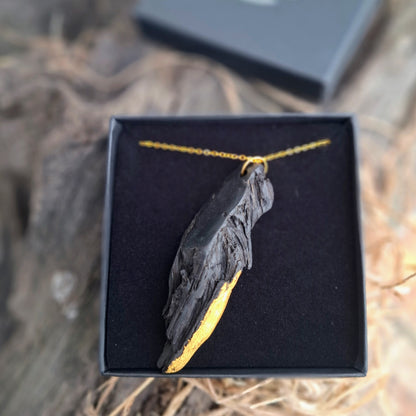 Anordúil - Irish bog oak pendant with 23.75kt gold leaf