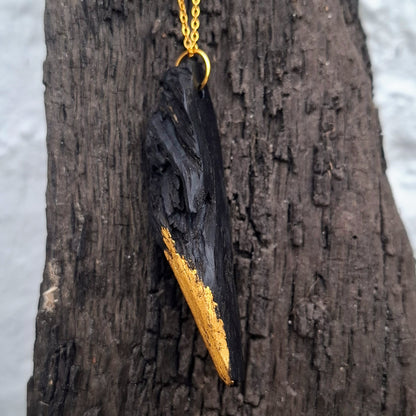Anordúil - Irish bog oak pendant with 23.75kt gold leaf