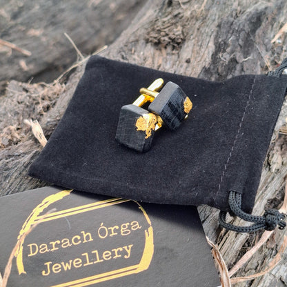 Irish bog oak Cufflinks pendant with 23.75kt gold leaf