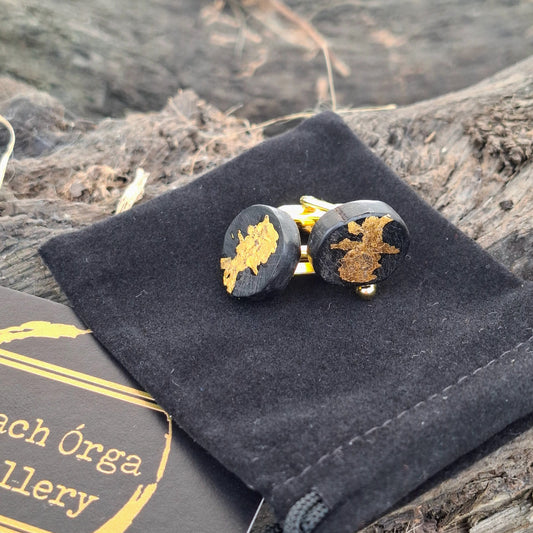 Irish bog oak Cufflinks with 23.75kt gold leaf