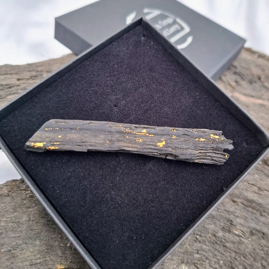 Laoise - Irish bog oak brooch with 23.75kt gold leaf