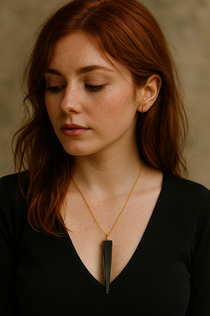 Tuilelaith - Irish bog oak necklace with 23.75ct gold leaf