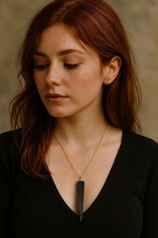 Tuilelaith - Irish bog oak necklace with 23.75ct gold leaf