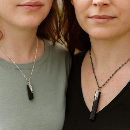 Ábu - Irish bog oak friendship necklaces with silver leaf