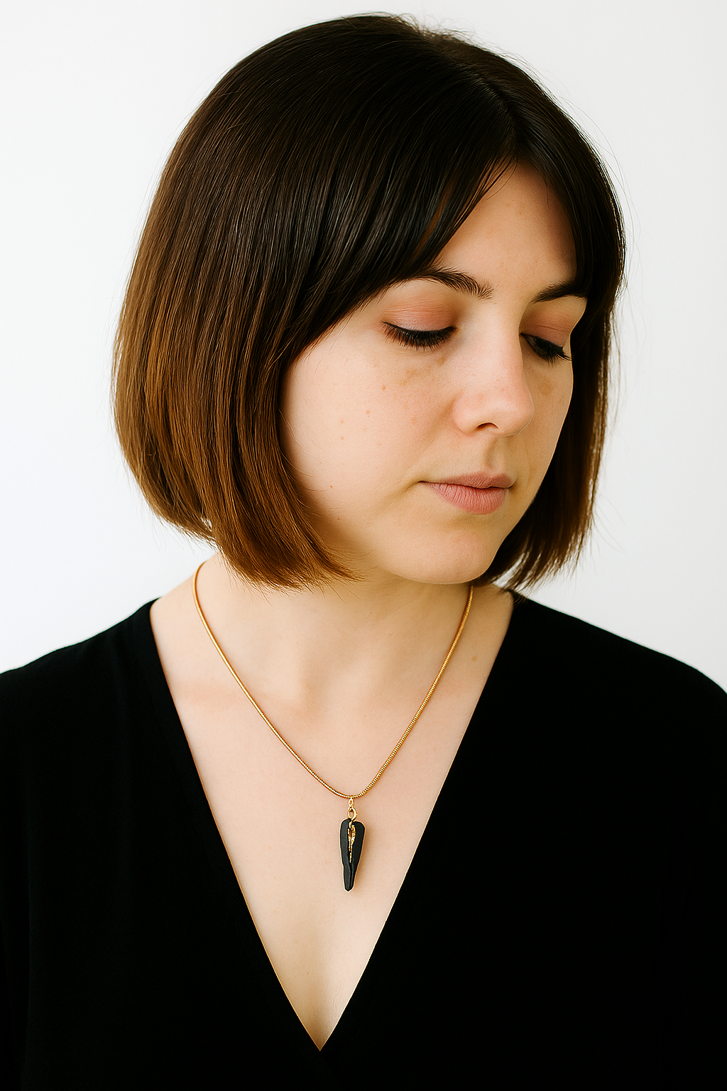 Bláth - Irish bog oak necklace with 23.75ct gold leaf