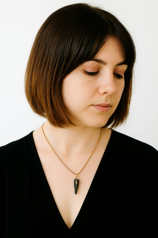 Bláth - Irish bog oak necklace with 23.75ct gold leaf