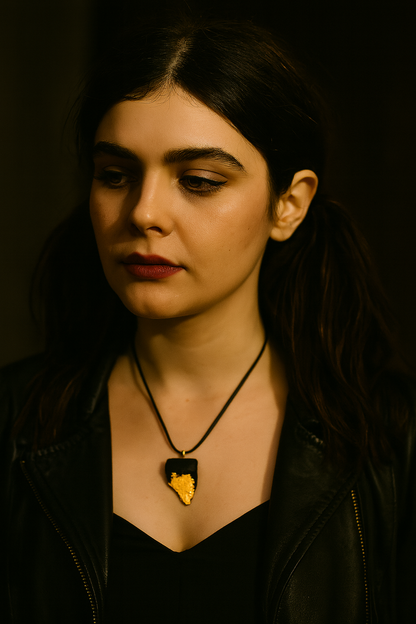 Móirín - Collier en chêne des tourbières irlandais avec feuille d'or 23,75 carats