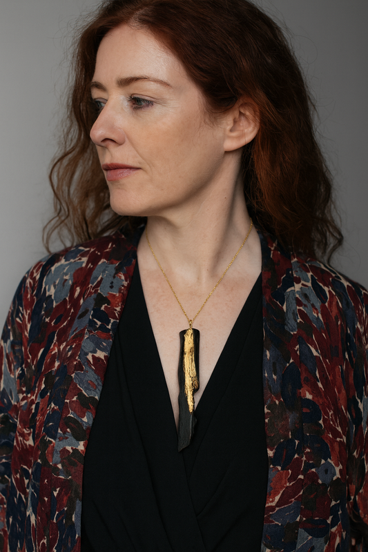 Mearbhall - Irish bog oak necklace with 23.75ct gold leaf