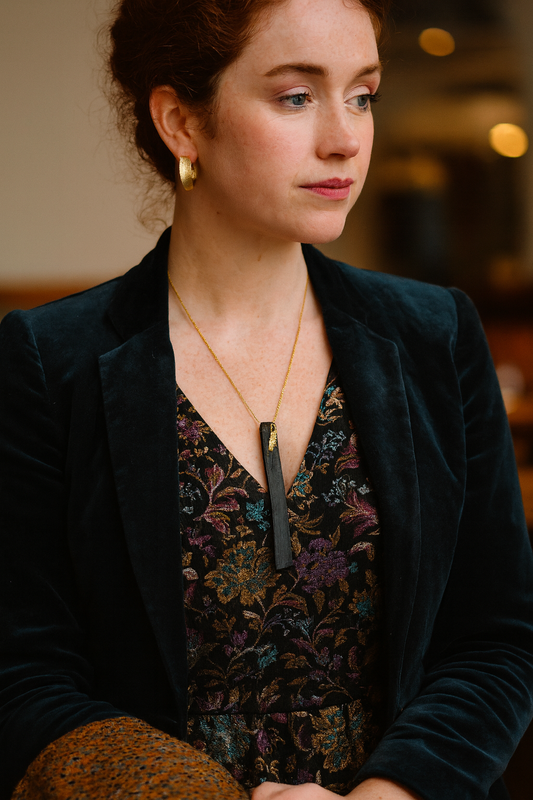 Cipín - Irish bog oak necklace with 23.75kt gold leaf