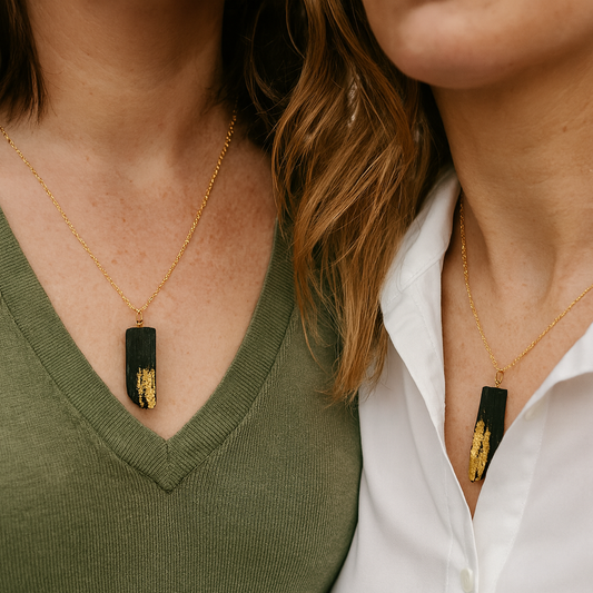Dua - Irish bog oak friendship necklaces with 23.75kt gold leaf