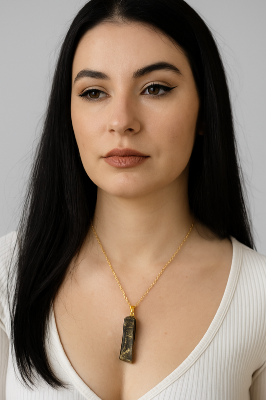 Caoilfhionn - Irish bog oak necklace with 23.75kt gold leaf