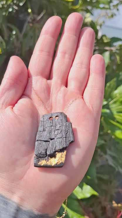Uathúil - Irish bog oak necklace with 23.75ct gold leaf