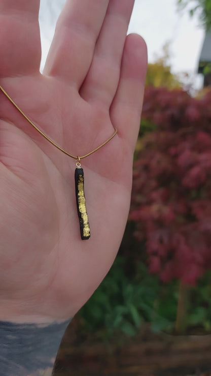 Clíodhna  - Irish bog oak necklace with 23.75ct gold leaf