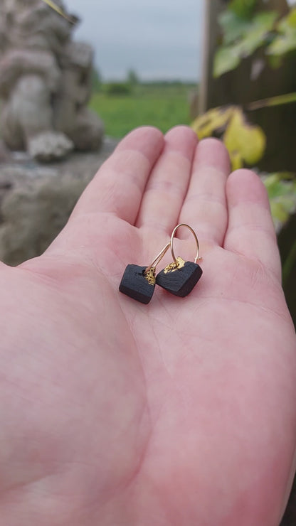 Enya - Irish bog oak earrings with 23.75ct gold leaf