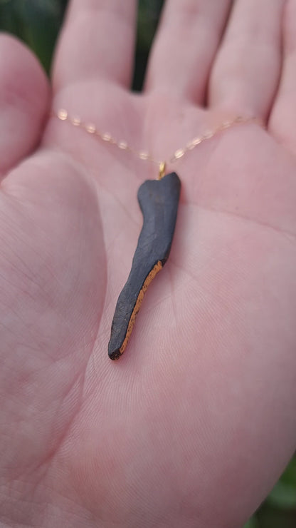 Méar Cailleach II- Irish bog oak necklace with 23.75ct gold leaf