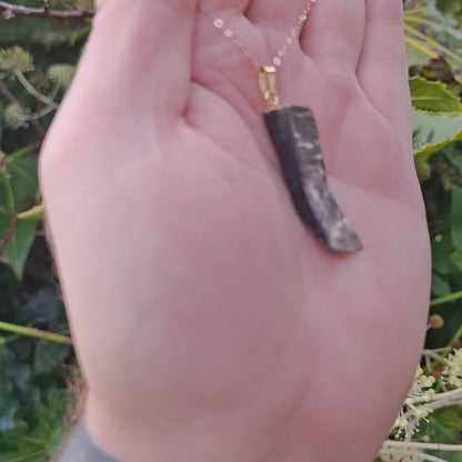 Caoilfhionn - Irish bog oak necklace with 23.75ct gold leaf