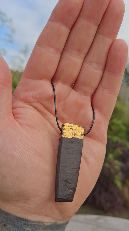 Órfhlaith - Irish bog oak necklace with 23.75ct gold leaf