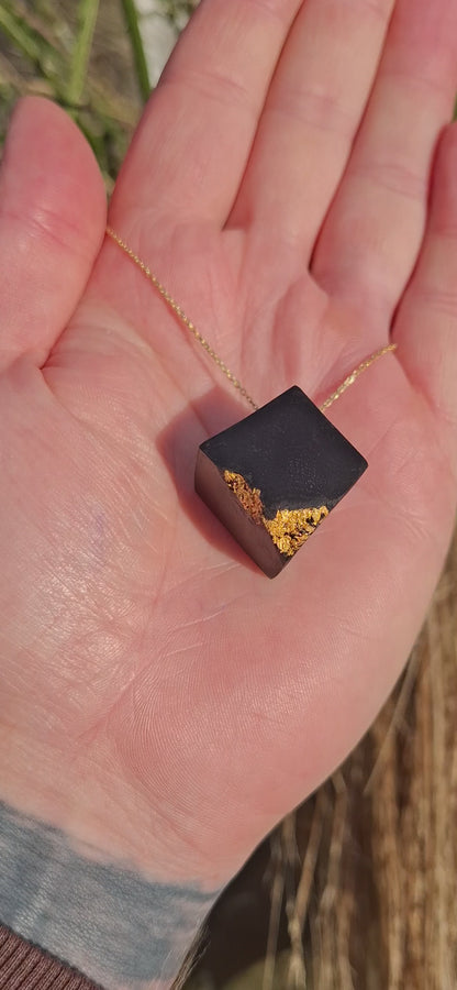Scáil Óir - Irish bog oak pendant with 23.75kt gold leaf