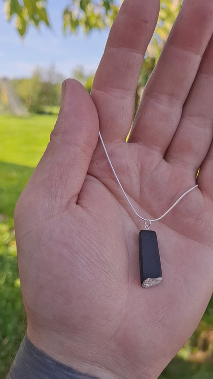 Plámás - Irish bog oak with fine silver leaf and sterling silver chain