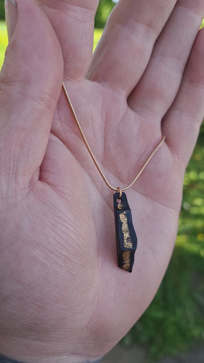 Clíona - Irish bog oak necklace with 23.75ct gold leaf
