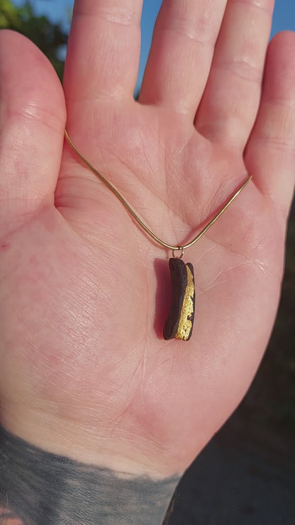 Gobnait- Irish bog oak necklace with 23.75ct gold leaf
