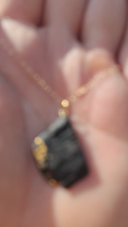Caragh - Irish bog oak necklace with 23.75ct gold leaf